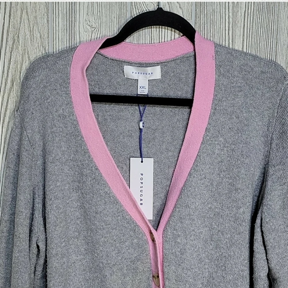 NEW Pop Sugar Heather Grey Colorblock Cardigan Sweater Super Soft XXL - Picture 4 of 6